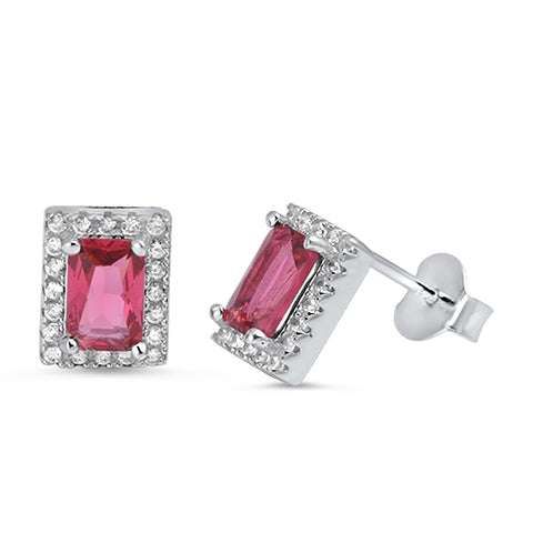 sterling silver pink crystal rectangle stud post earrings
