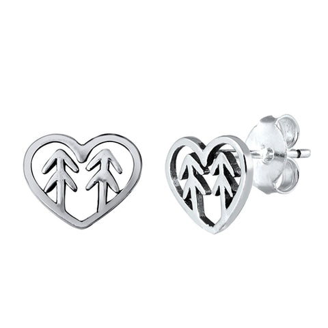 sterling silver heart tree post stud earrings