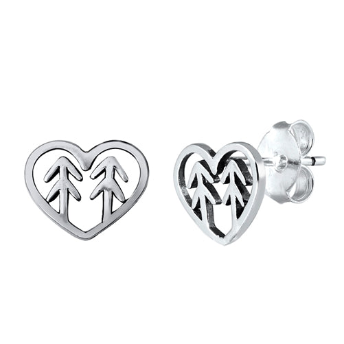 sterling silver heart tree post stud earrings