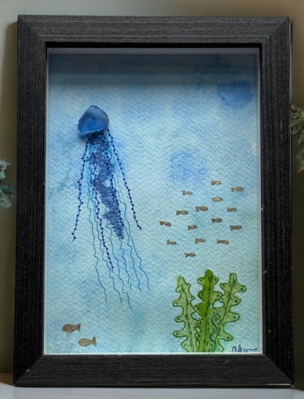 Cuadro de medusas de cristal marino en acuarela