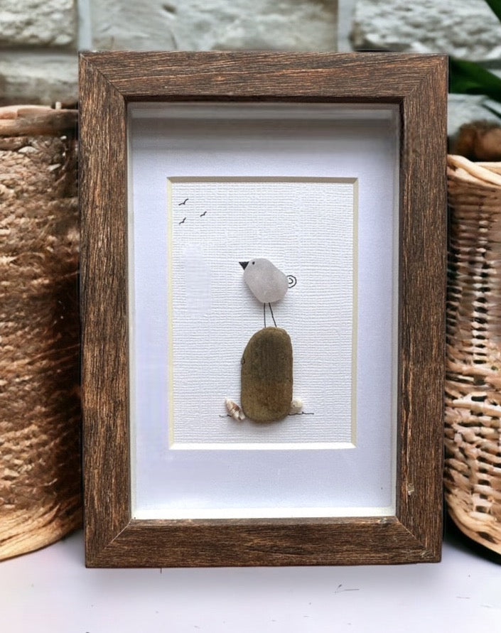 Sea Glass Bird on Driftwood Picture