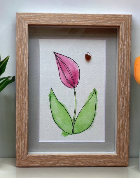 Watercolor Tulip with a Sea Glass Bee Picture