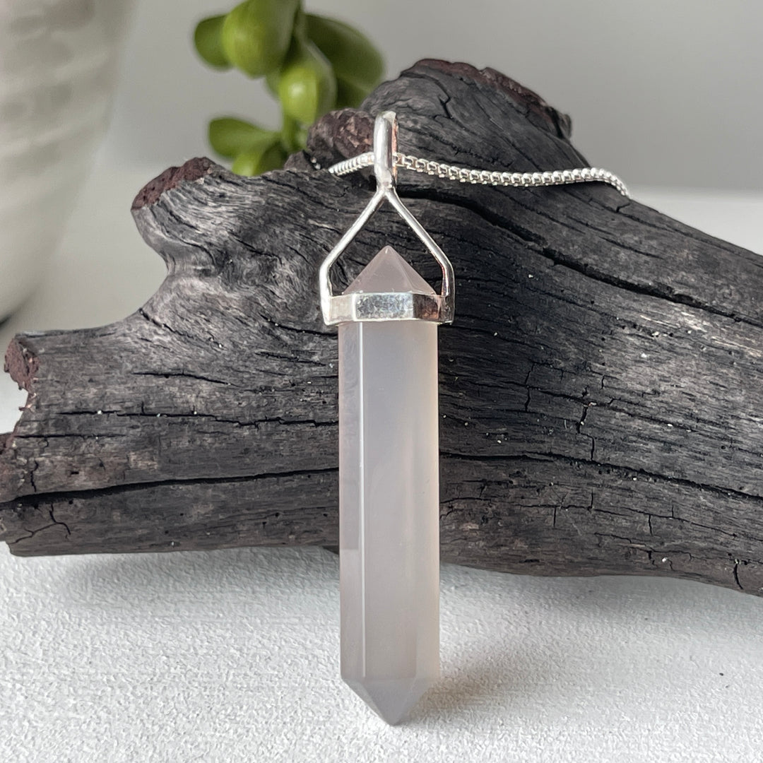 chalcedony stone crystal pendant necklace