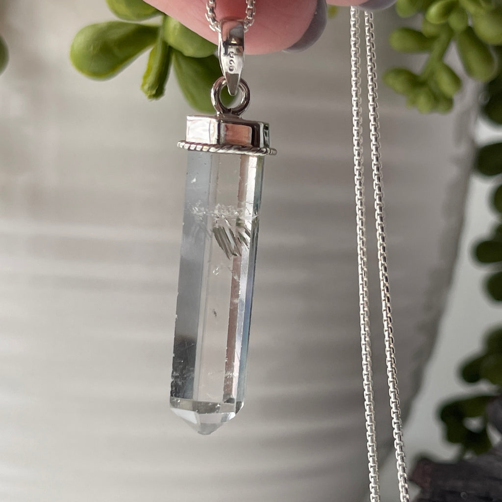 Sterling silver quartz crystal point necklace pendant