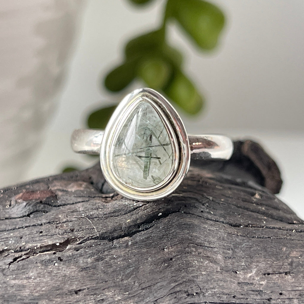 sterling silver tourmalinated quartz ring
