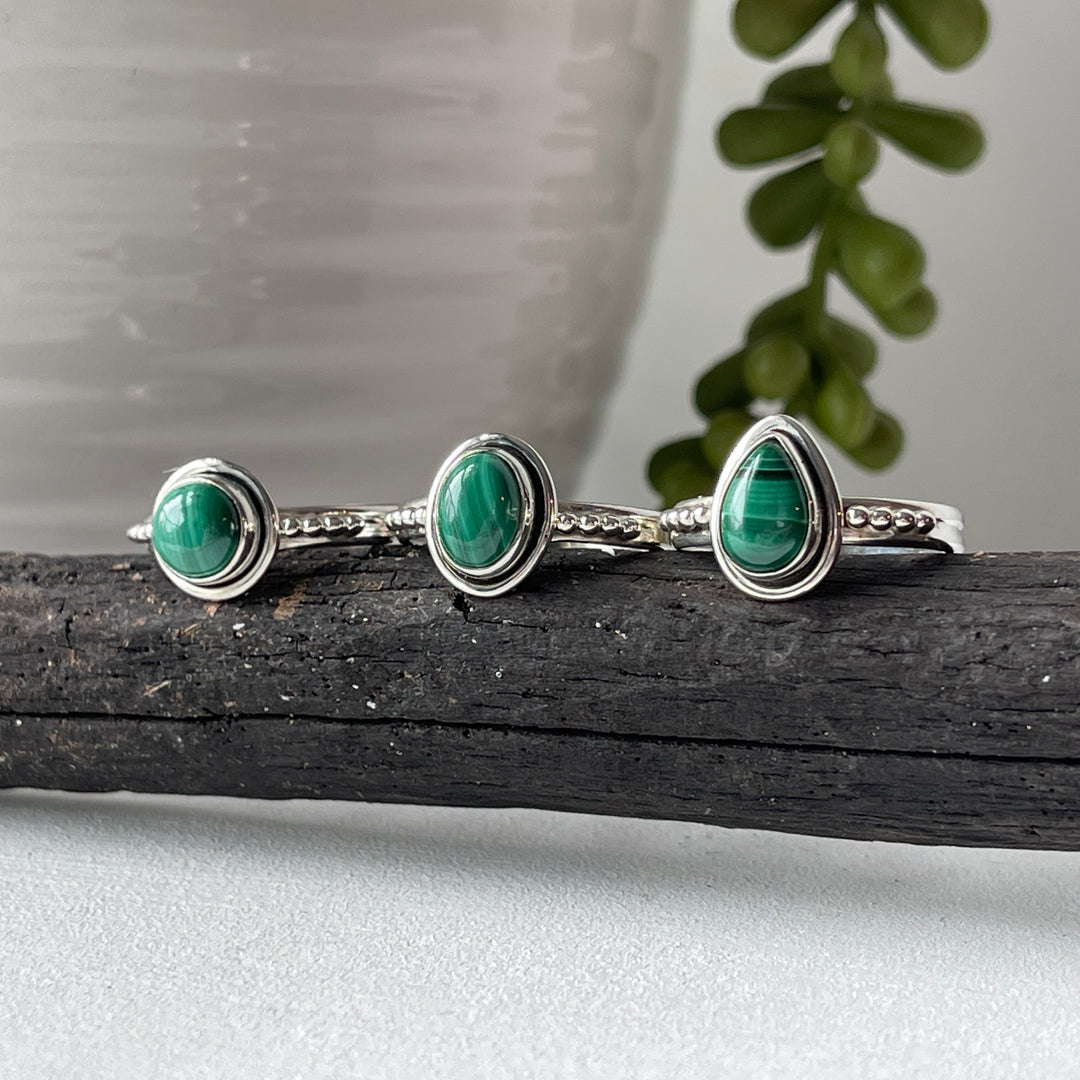 sterling silver malachite stone crystal ring