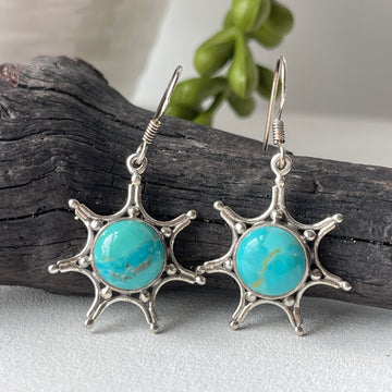 sterling silver turquoise stone sun earrings