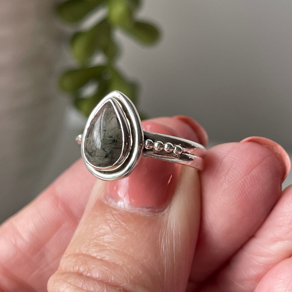 tourmalinated quartz stone crystal ring