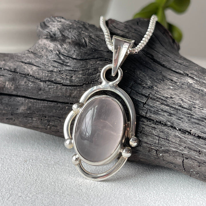 sterling silver rose quartz stone crystal pendant necklace