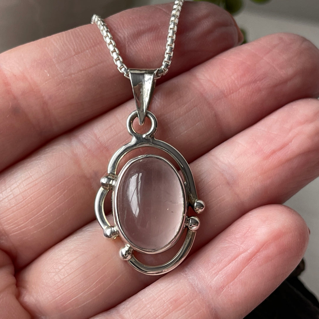 sterling silver rose quartz stone crystal pendant necklace