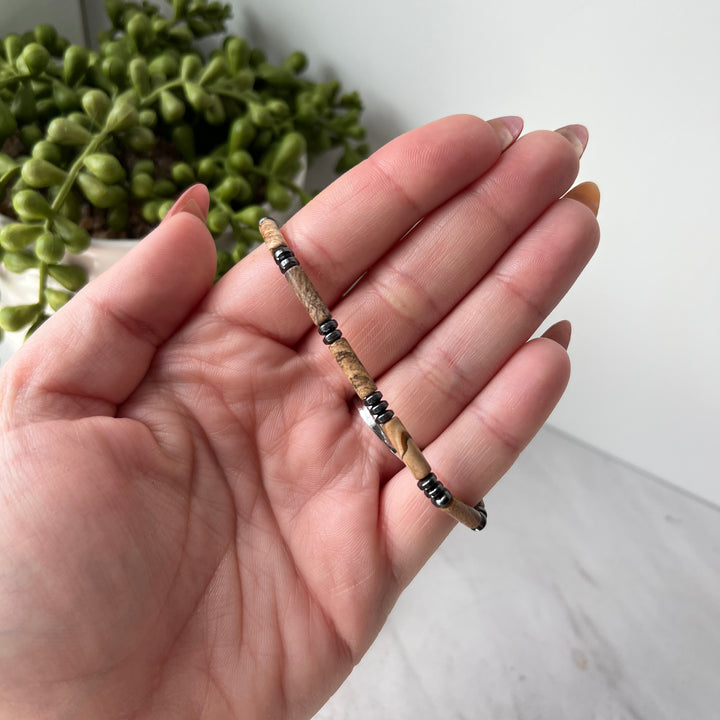 Picture Bracelet avec pierres précieuses en jaspe et hématite