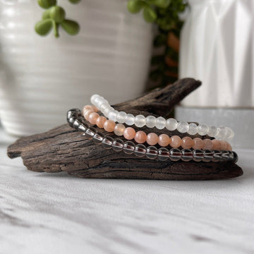 balance sunstone smoky quartz selenite gemstone bracelet set