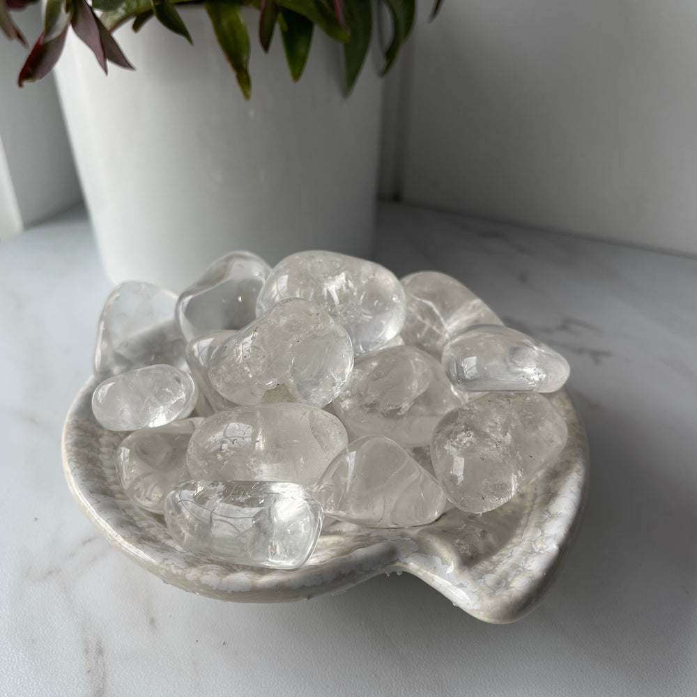 clear quartz crystal tumbled pocket worry stone