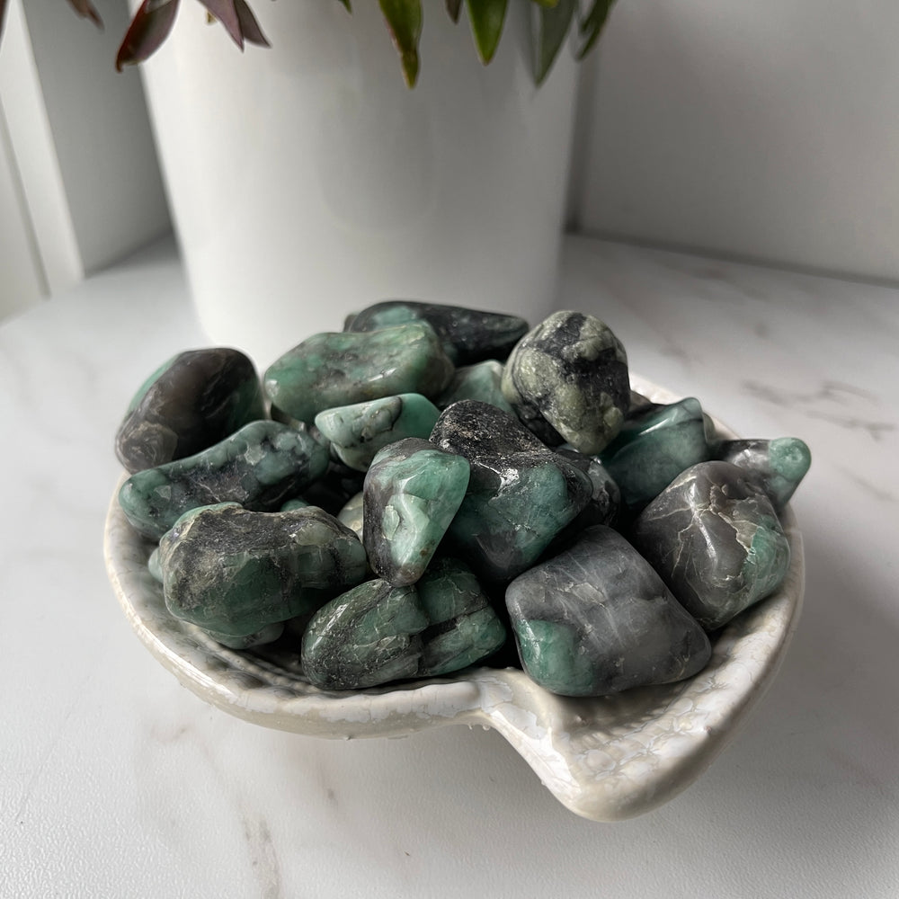 emerald may birthstone polished tumbled crystal pocket worry stone
