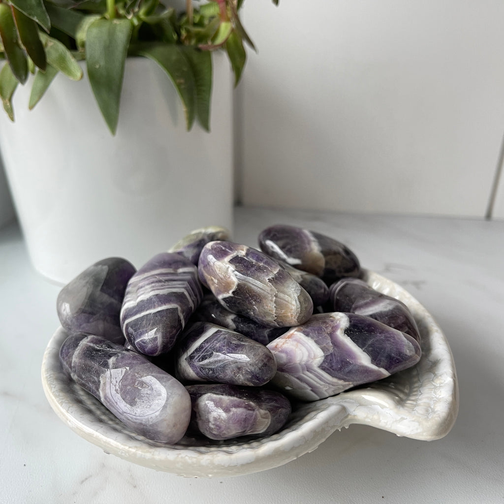 chevron amethyst tumbled pocket worry stone