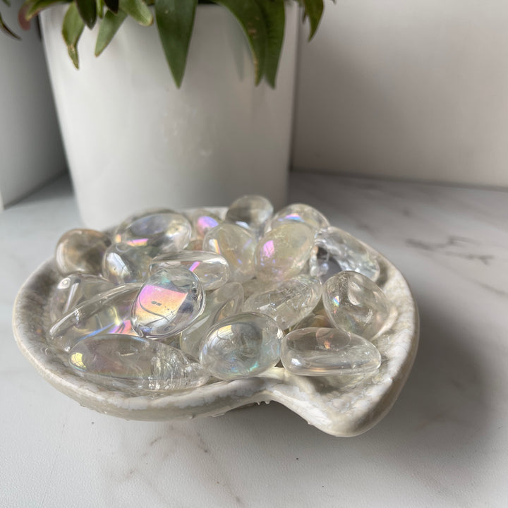 angel aura quartz crystal pocket worry stone