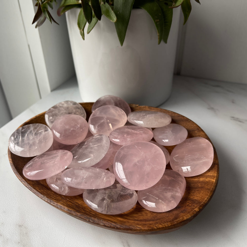 rose quartz worry stone polished crystal 