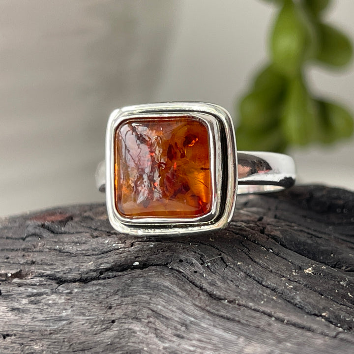 sterling silver stone crystal amber ring