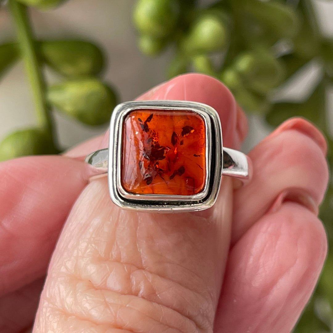 sterling silver stone crystal amber ring