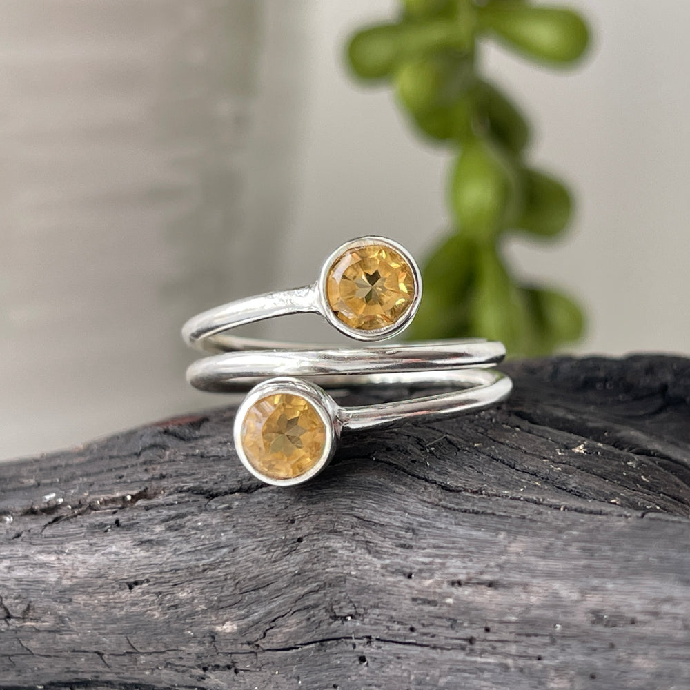 sterling silver citrine stone crystal ring