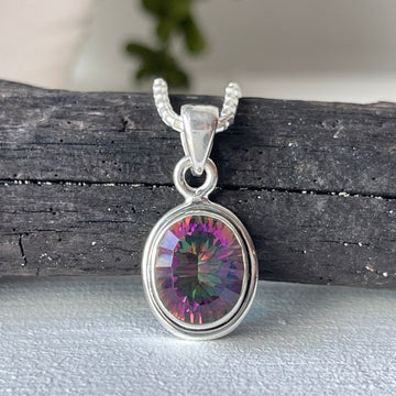 mystic topaz crystal Faceted Sterling Silver Necklace