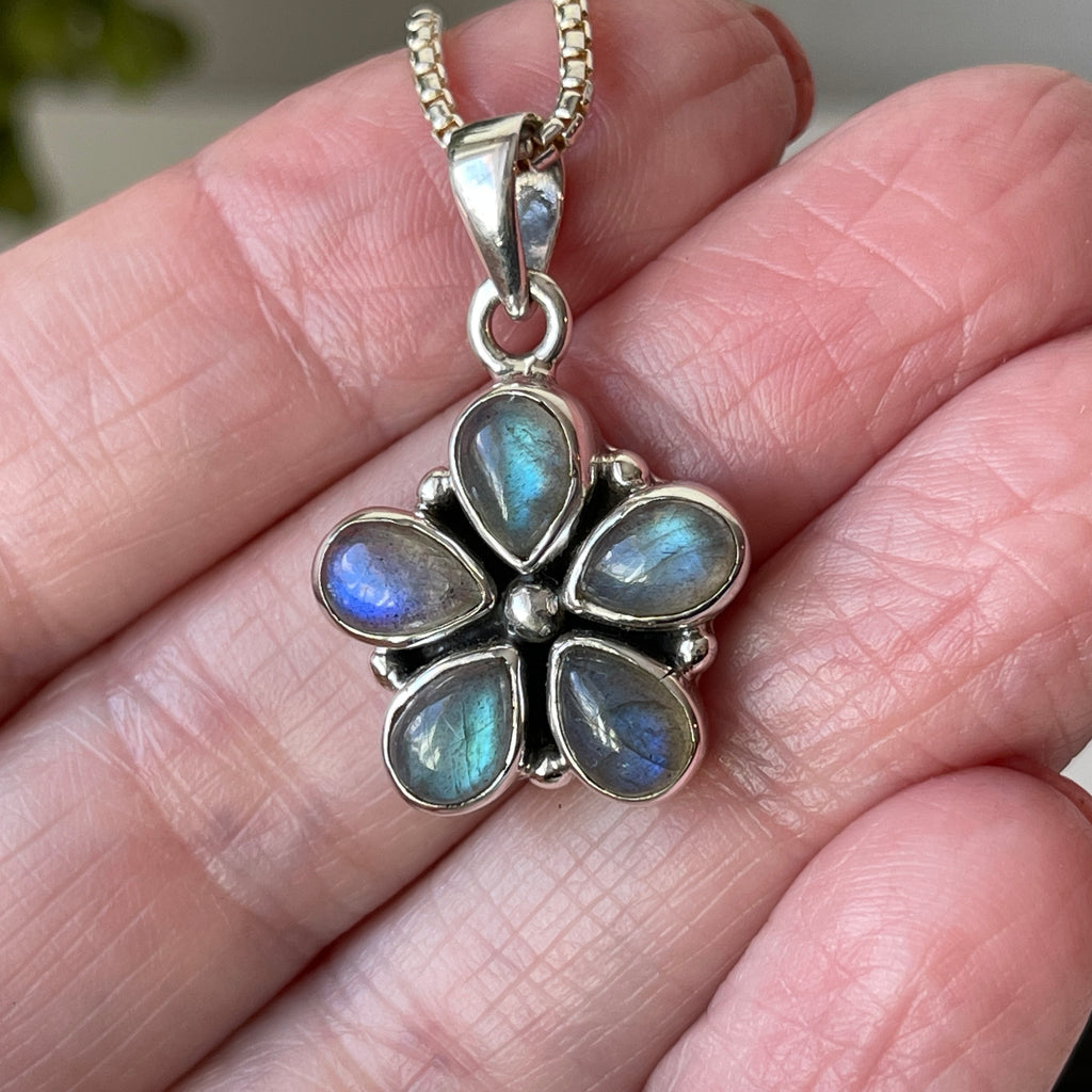 sterling silver labradorite crystal stone necklace pendant