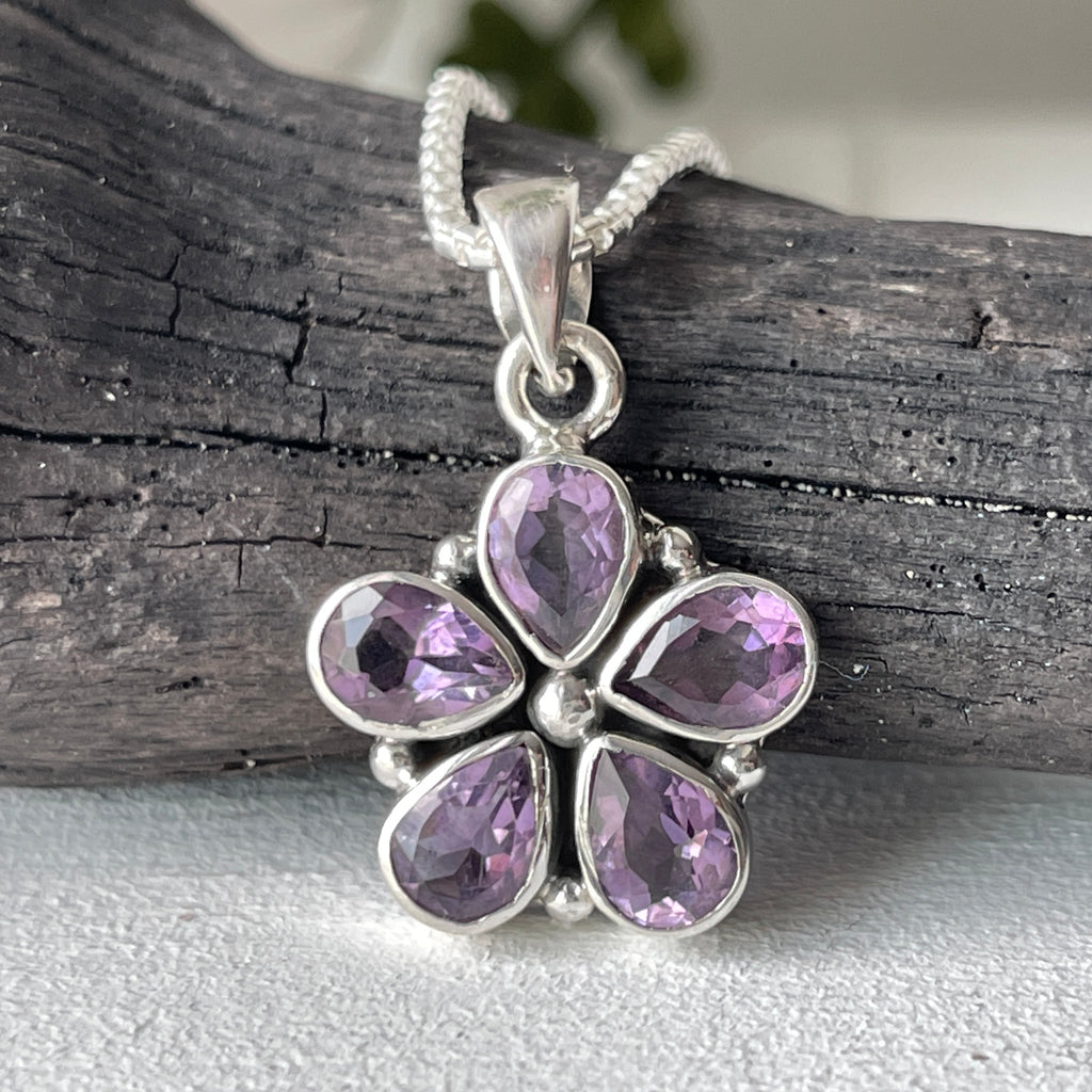 sterling silver amethyst crystal stone pendant necklace