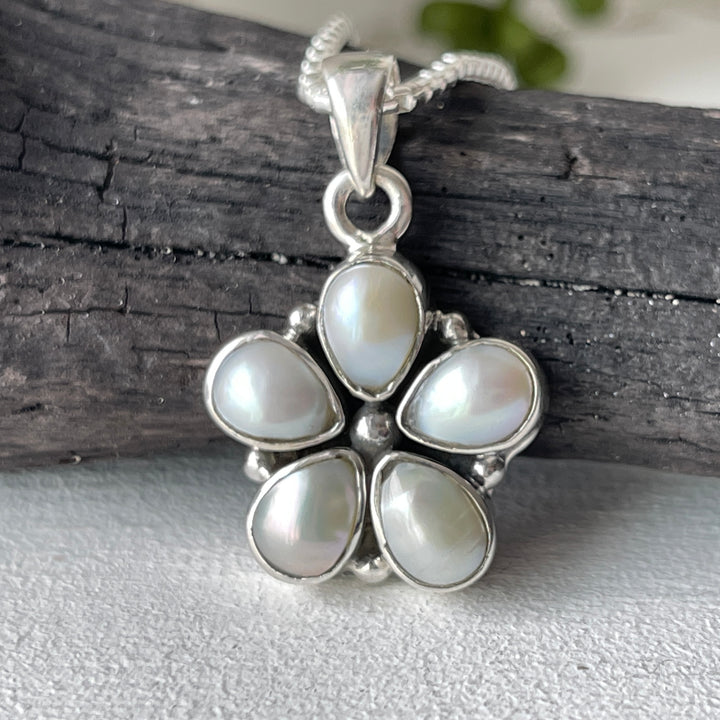 sterling silver pearl flower stone crystal necklace pendant