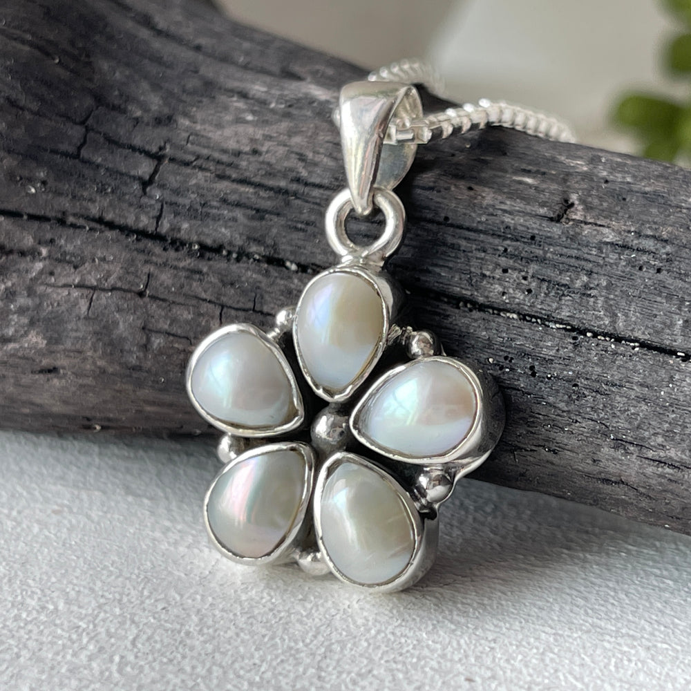 sterling silver pearl flower stone crystal necklace pendant