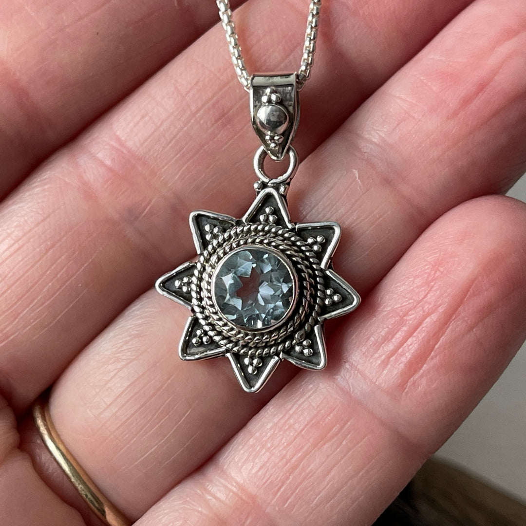 blue topaz sterling silver stone crystal pendant necklace