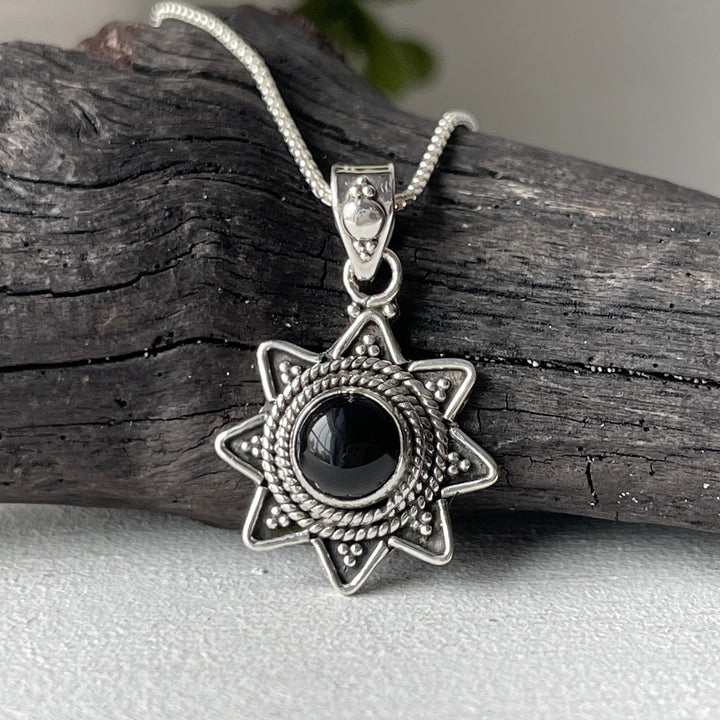 sterling silver black onyx stone crystal pendant necklace
