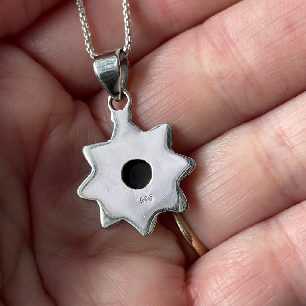 sterling silver lapis stone sun pendant