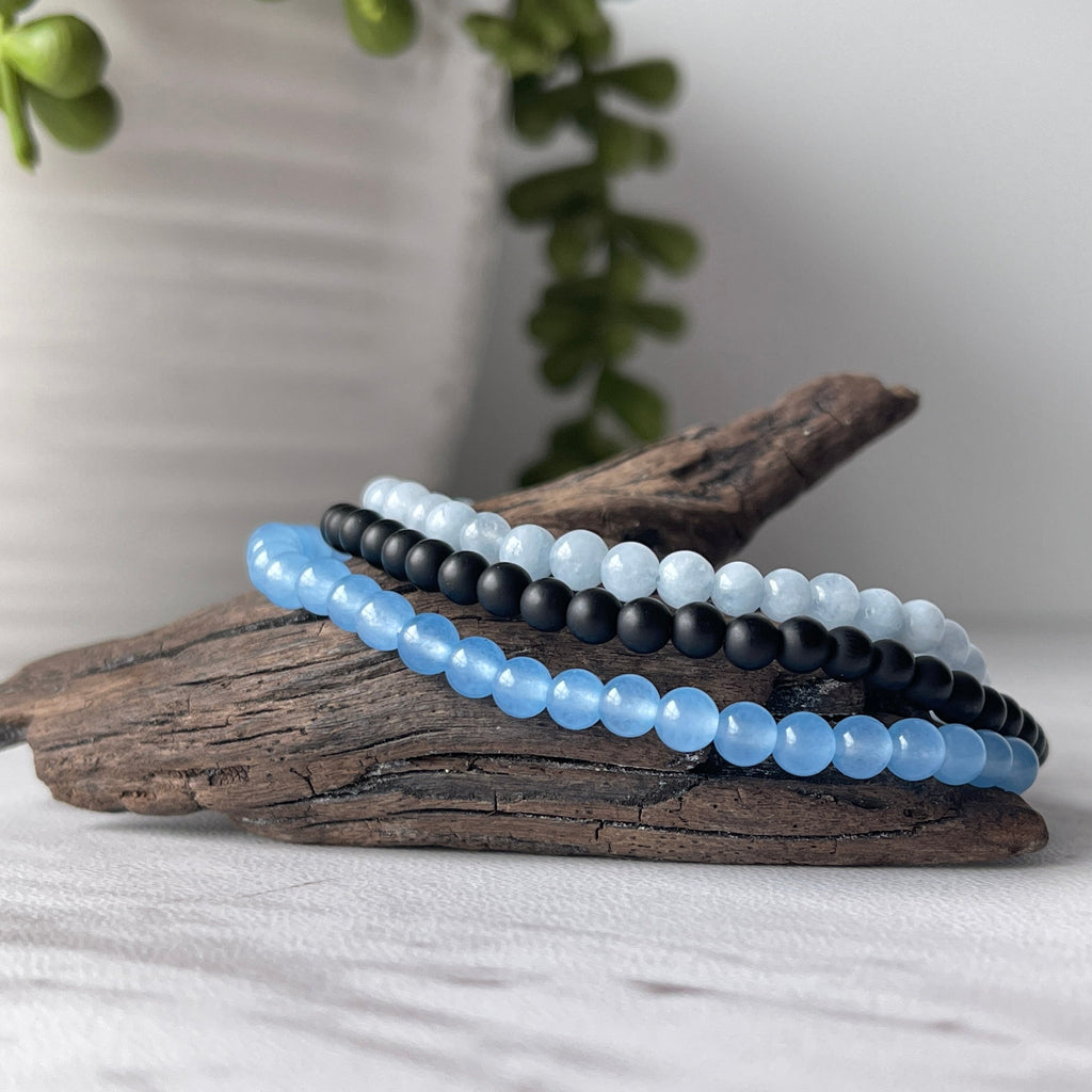 gemini gemstone energy bracelet black agate aquamarine celestite