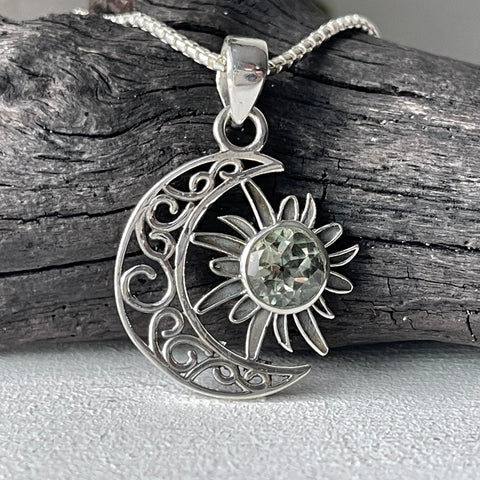 sterling silver prasiolite green amethyst stone crystal necklace pendant