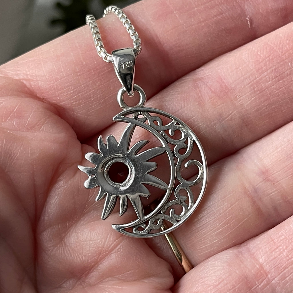 sterling silver garnet celestial stone crystal necklace pendant