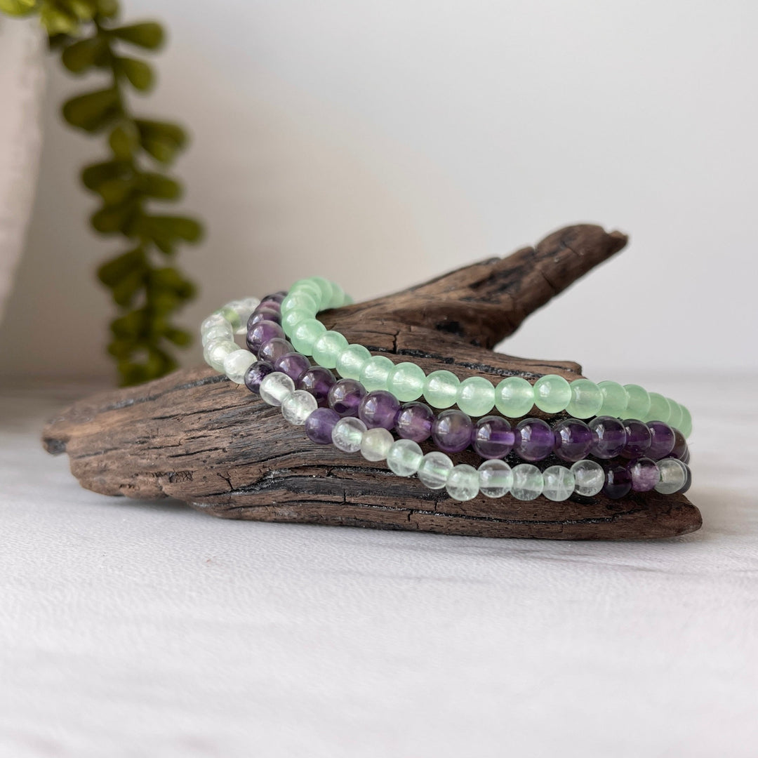 pisces gemstone bracelet set amethyst green jade rainbow fluorite