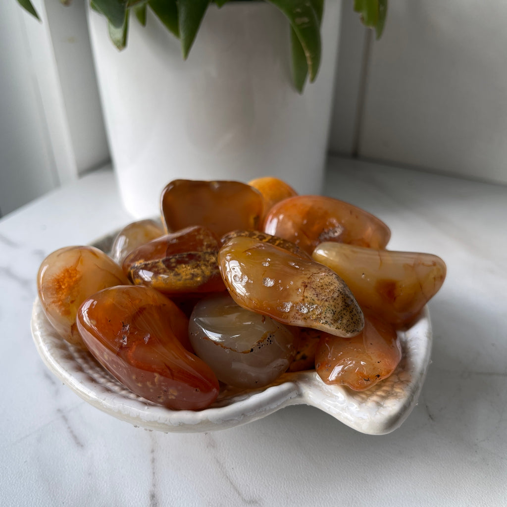 polished carnelian tumbled crystal worry stone