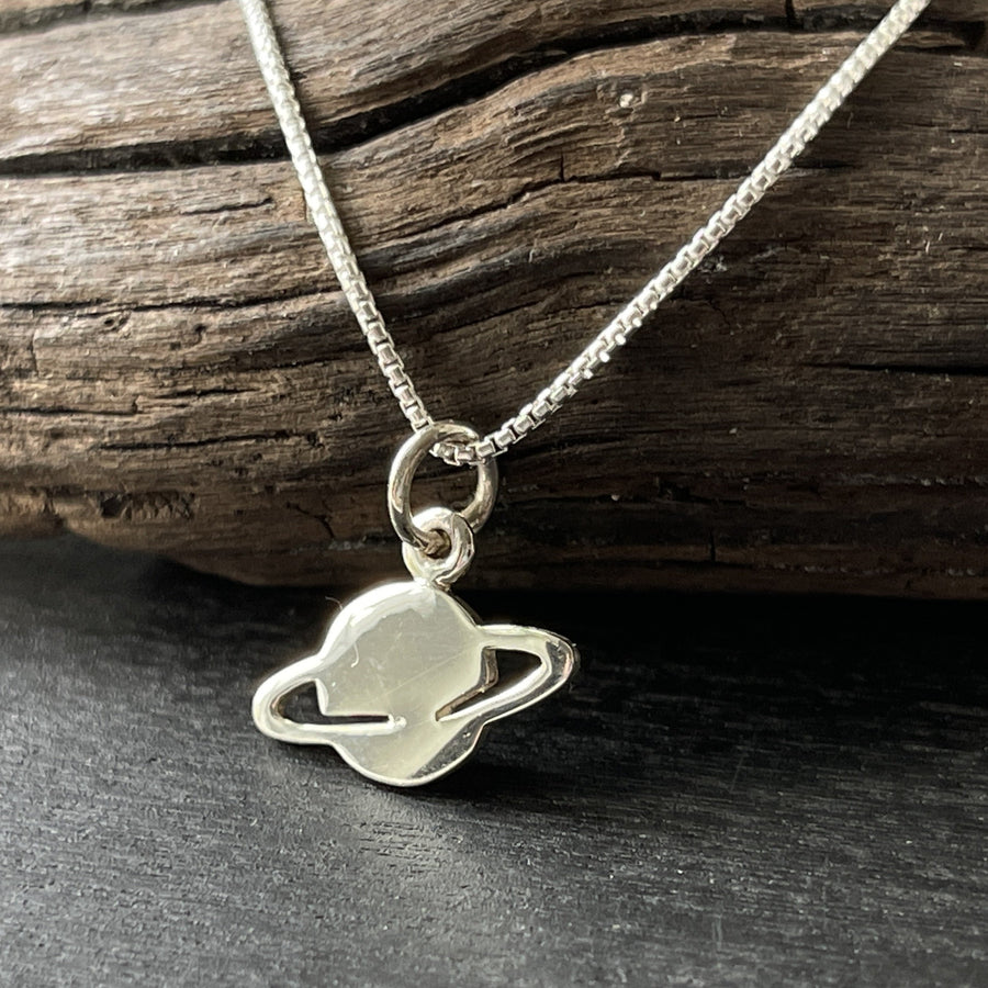 sterling silver saturn planet charm necklace