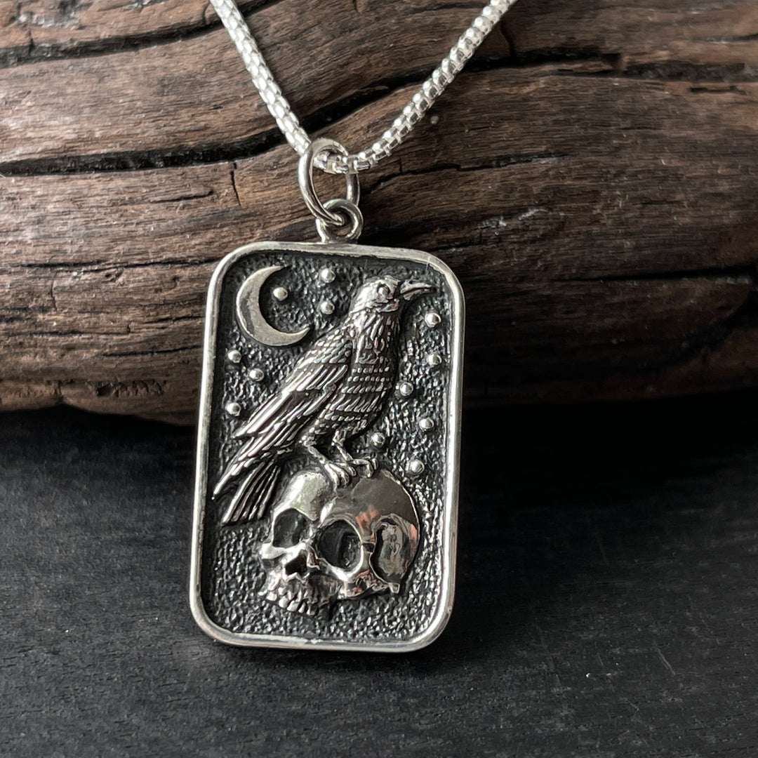 Sterling Silver Raven on a Skull Charm