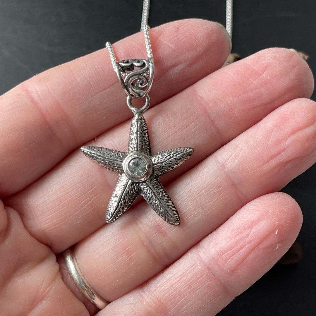 Blue Topaz Sterling Silver Starfish Necklace