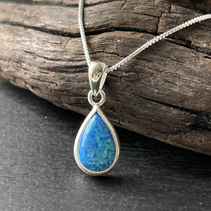 sterling silver blue opal simple pendant necklace