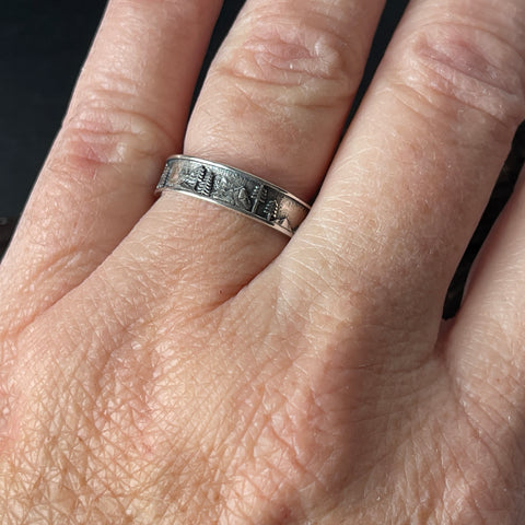 Sterling Silver Mountain Landscape Band Ring