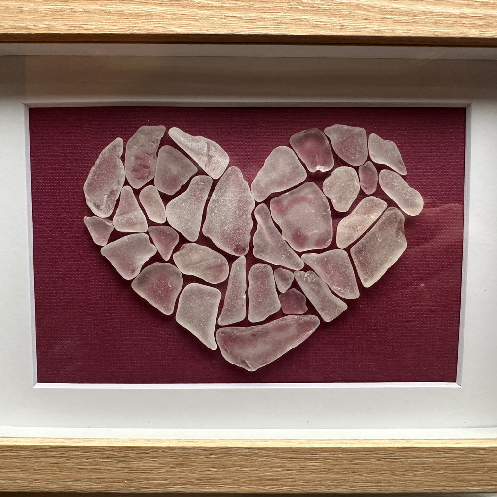 Mosaic sea glass heart picture art