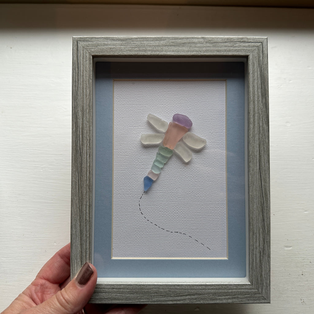 Sea Glass Dragonfly Picture Pebble Art