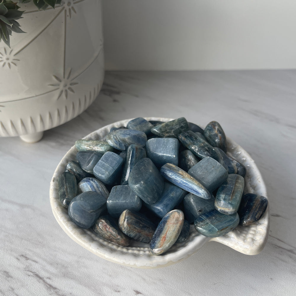 blue kyanite tumbled worry pocket stone