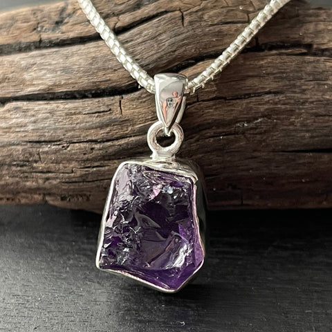 raw amethyst crystal stone pendant necklace