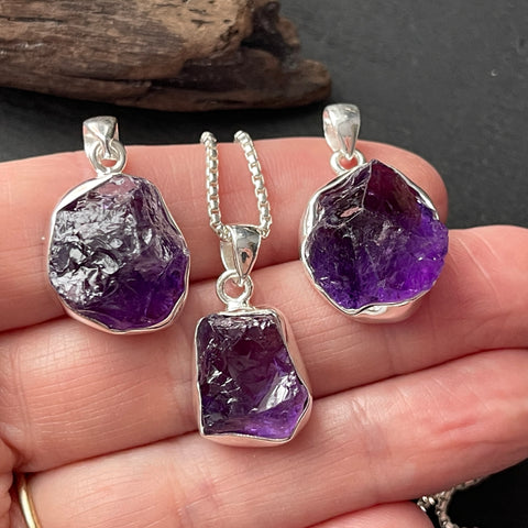 Amethyst Chunk Sterling Silver Necklace