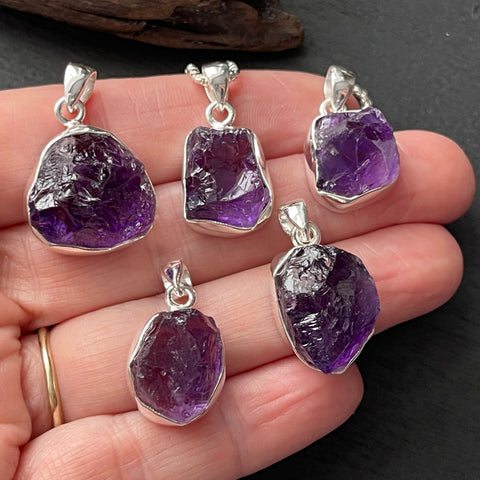 Amethyst Chunk Sterling Silver Necklace