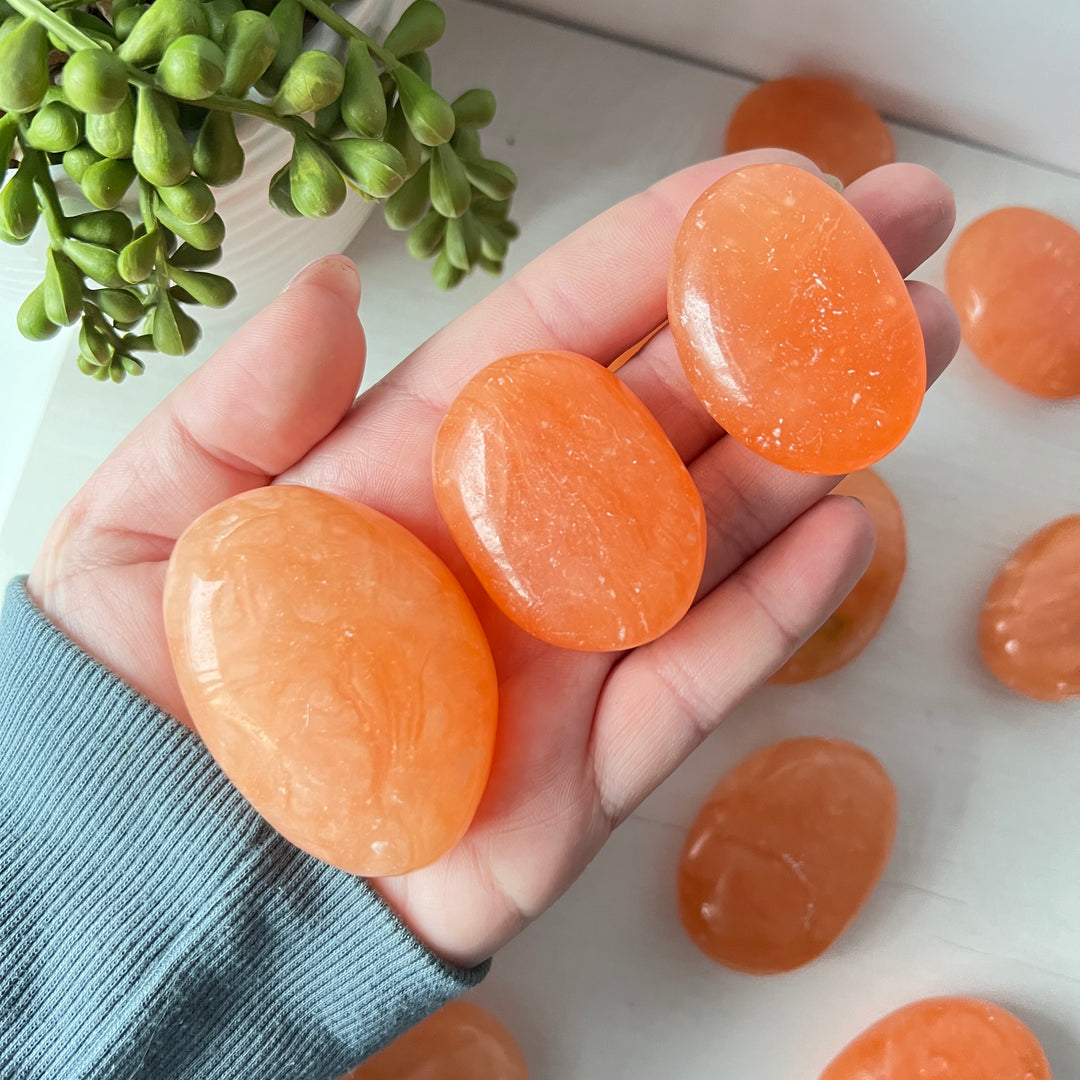 Orange Sherbert Calcite Palm Stone