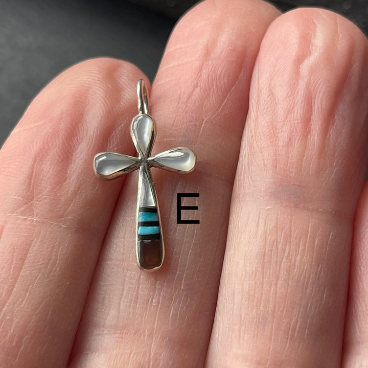 Zuni Artist Kristina Bowannie Made Small Inlay Cross Necklace